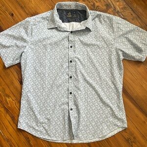 Rugby Ralph Lauren Polo Short Sleeve Button Down Shirt Blue Geometric Size XL‎